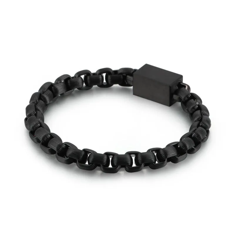 Men's Titanium Steel Bracelet with Square Pearl Chain - Simple Stainless Steel Jewelry for Everyday Wear