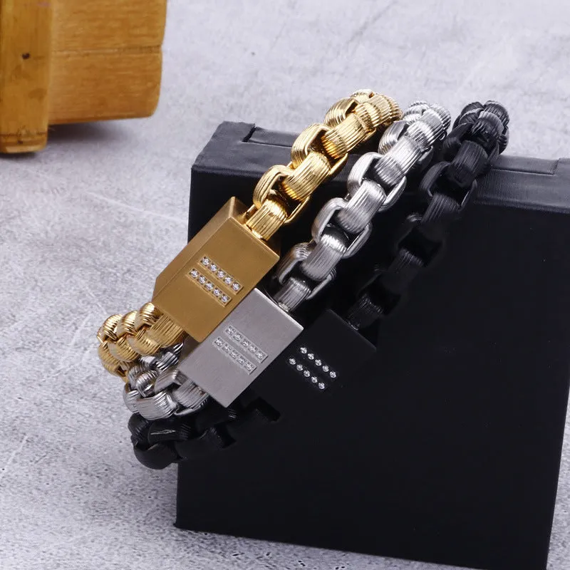 Men's Titanium Steel Bracelet with Square Pearl Chain - Simple Stainless Steel Jewelry for Everyday Wear