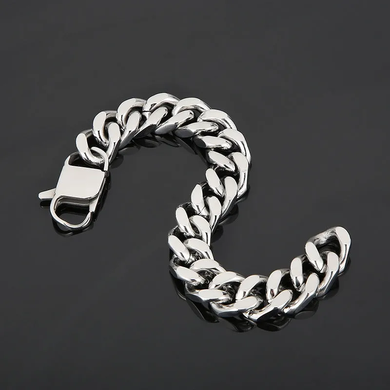 Men's Titanium Steel Cuban Chain Bracelet and Necklace - Simple and Bold Four-Sided Grind Design