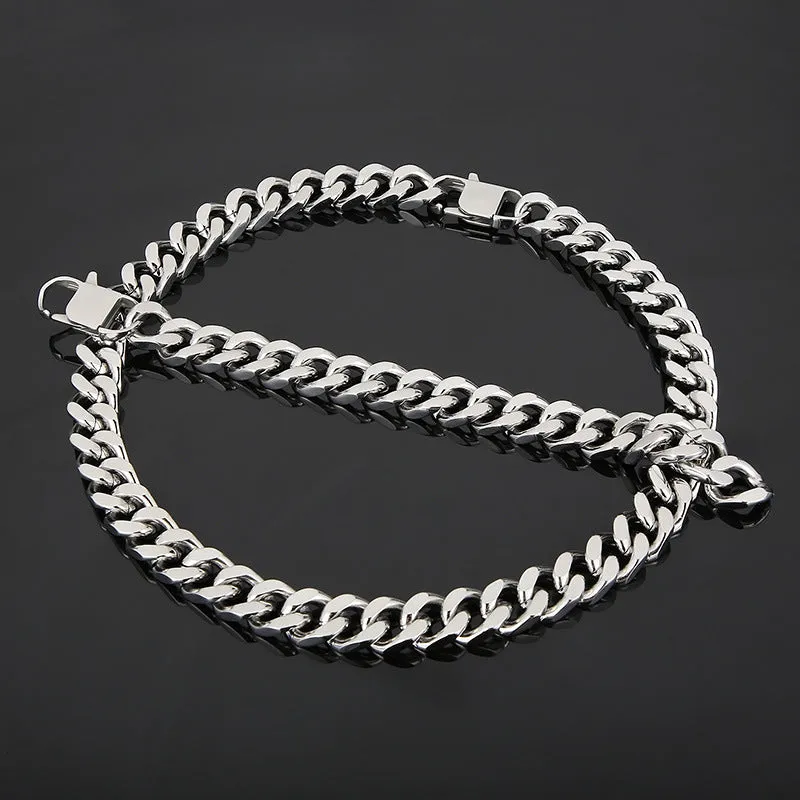 Men's Titanium Steel Cuban Chain Bracelet and Necklace - Simple and Bold Four-Sided Grind Design