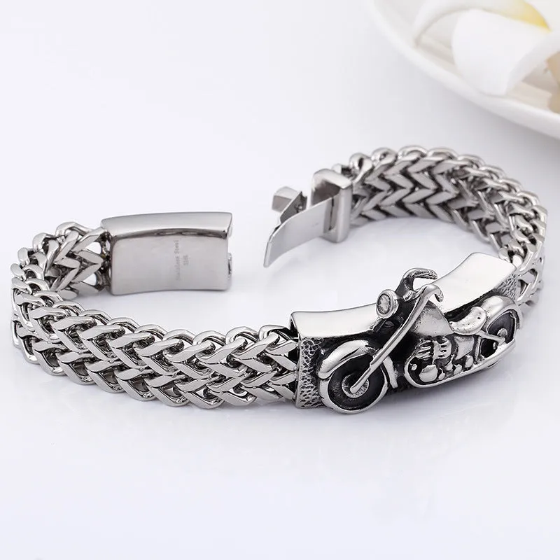 Men's Vintage-Inspired Titanium Steel Motorcycle Bracelet - Popular European and American Retro Jewelry for Men