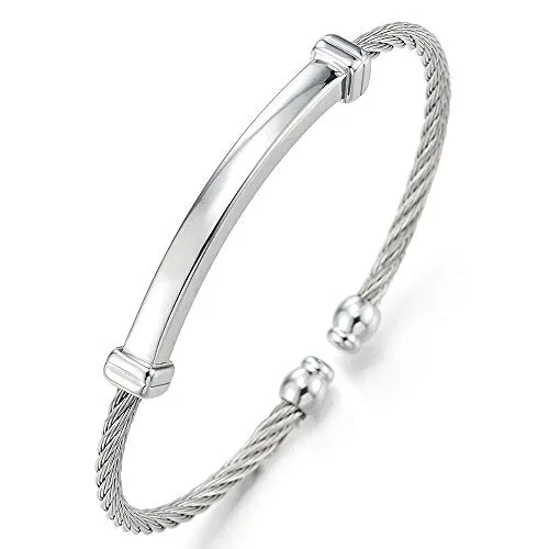 Mens Womens Stainless Steel Thin Adjustable Cuff Bangle Bracelet