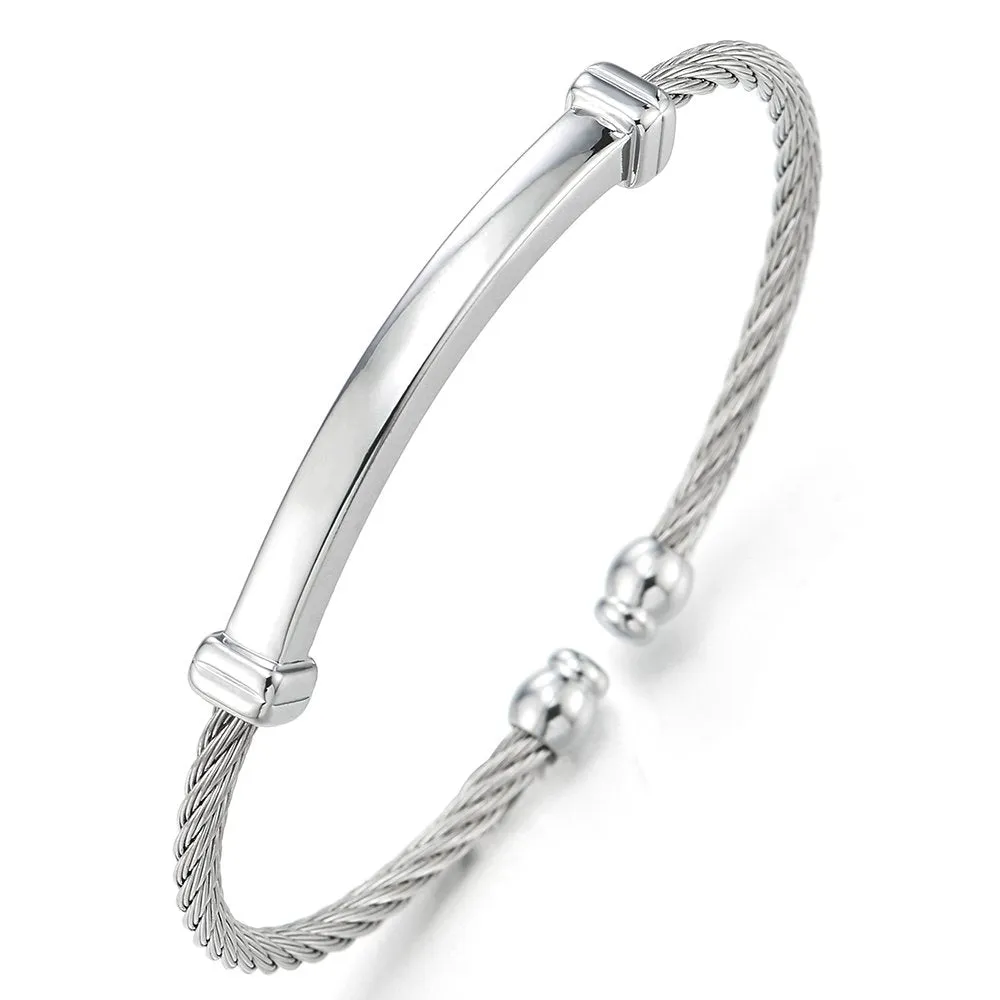 Mens Womens Stainless Steel Thin Adjustable Cuff Bangle Bracelet