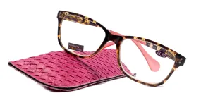 Milan, (Premium) Reading Glasses High End Reader  1.25.. 3 Magnifying, Optical Square Style Tortoise Brown n (Pink) NY Fifth Avenue