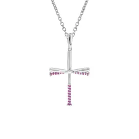 Mini Pink Softball Bat Cross Necklace | Sterling Silver