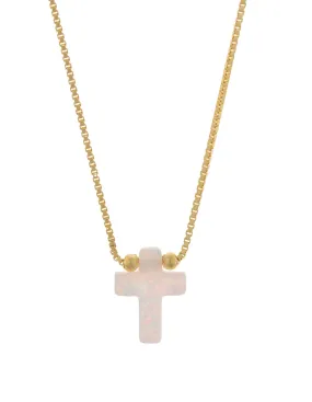 Mocha Sterling Silver Mini Cross Gold Fine Necklace - White