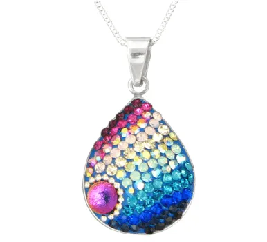 Mosaic Crystal Pendant Necklace, Teardrop