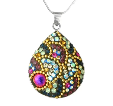 Mosaic Crystal Pendant Necklace, Teardrop