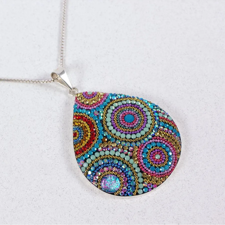 Mosaic Crystal Pendant Necklace, Teardrop