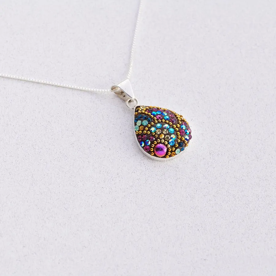 Mosaic Crystal Pendant Necklace, Teardrop