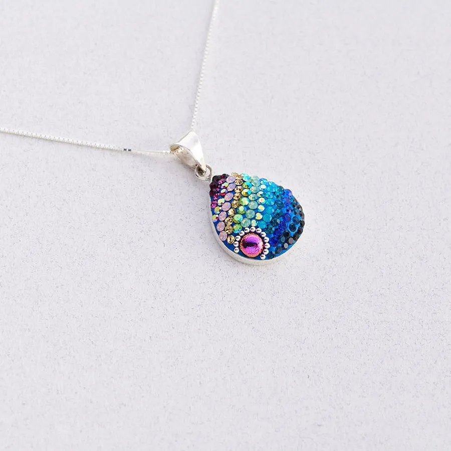 Mosaic Crystal Pendant Necklace, Teardrop