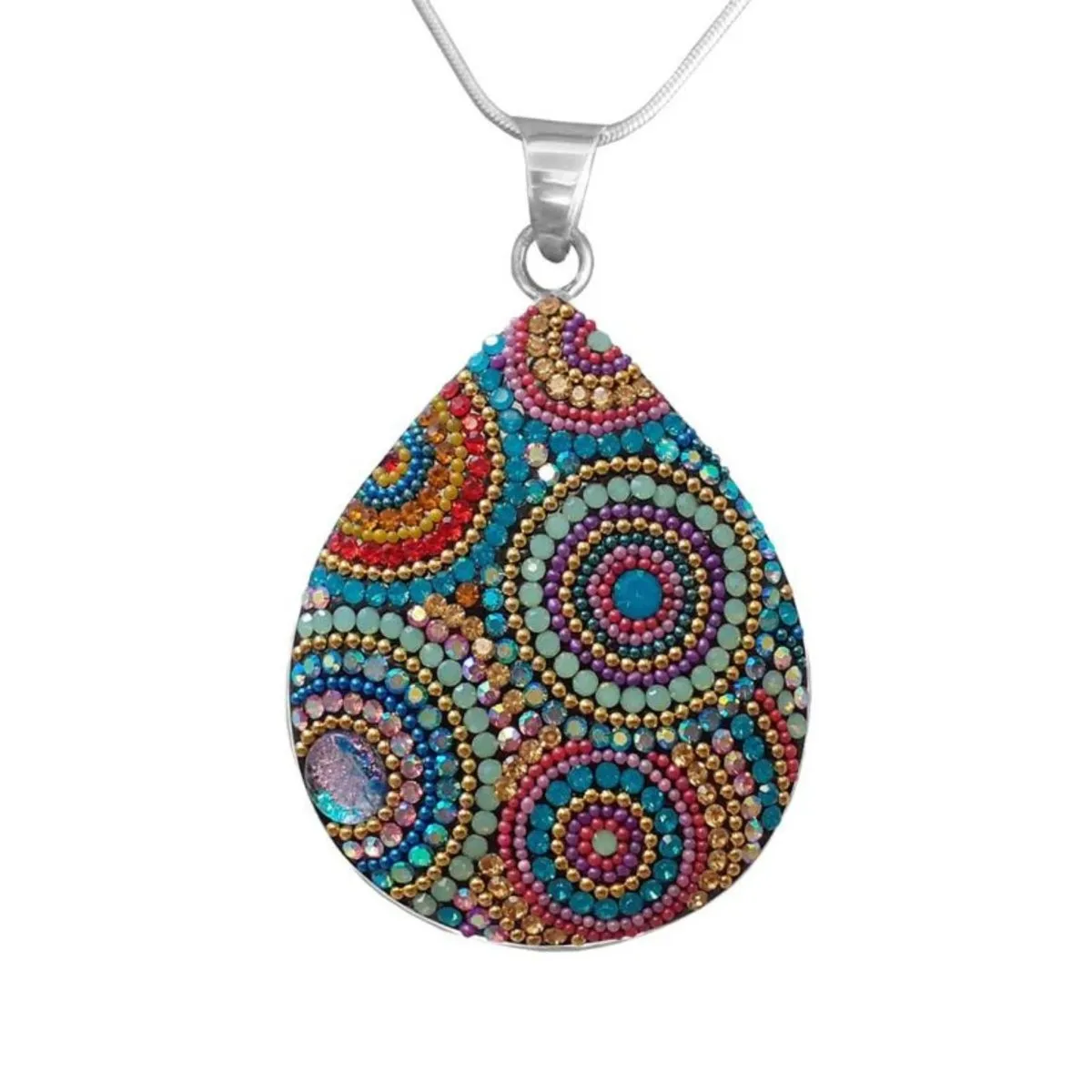 Mosaic Crystal Pendant Necklace, Teardrop