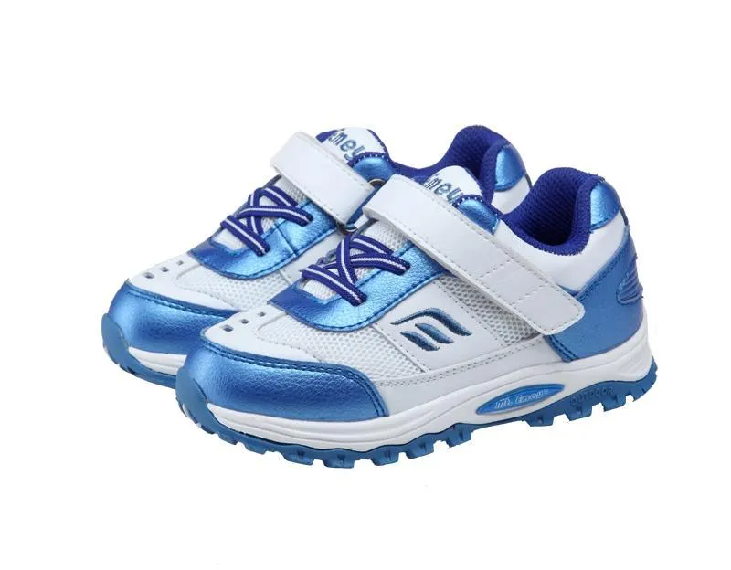 Mt. Emey 3301-6L White/Navy Blue  - Children Straight Last Athletic Shoes with Elastic Laces