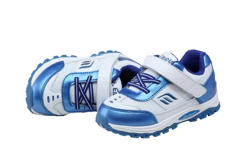 Mt. Emey 3301-6L White/Navy Blue  - Children Straight Last Athletic Shoes with Elastic Laces