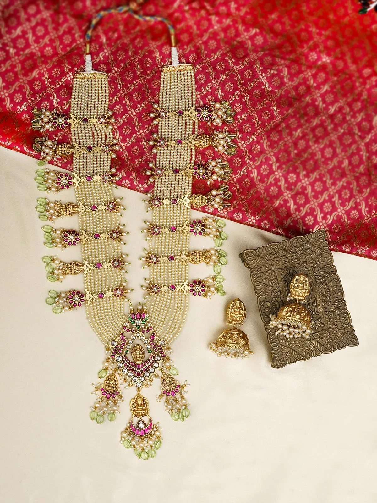 Multicolor Gold Plated Temple Necklace Set - TMPSET200M