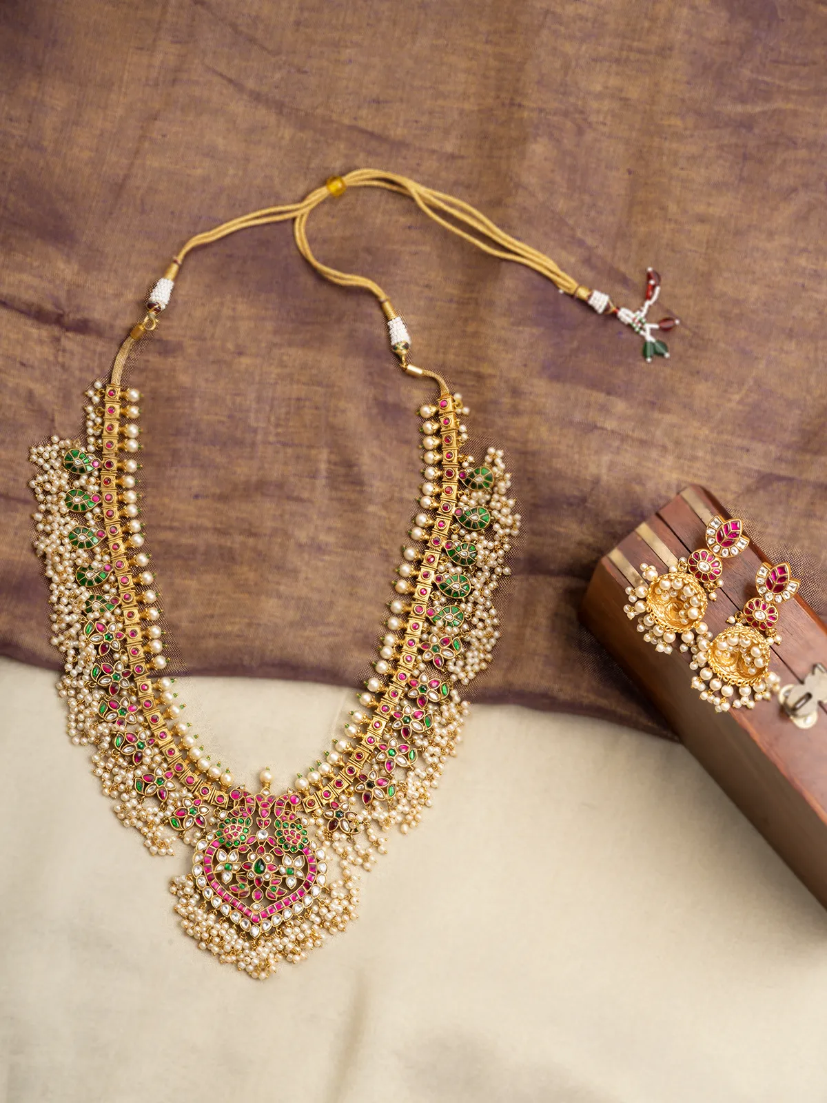 Multicolor Gold Plated Temple Necklace Set - TMPSET201M