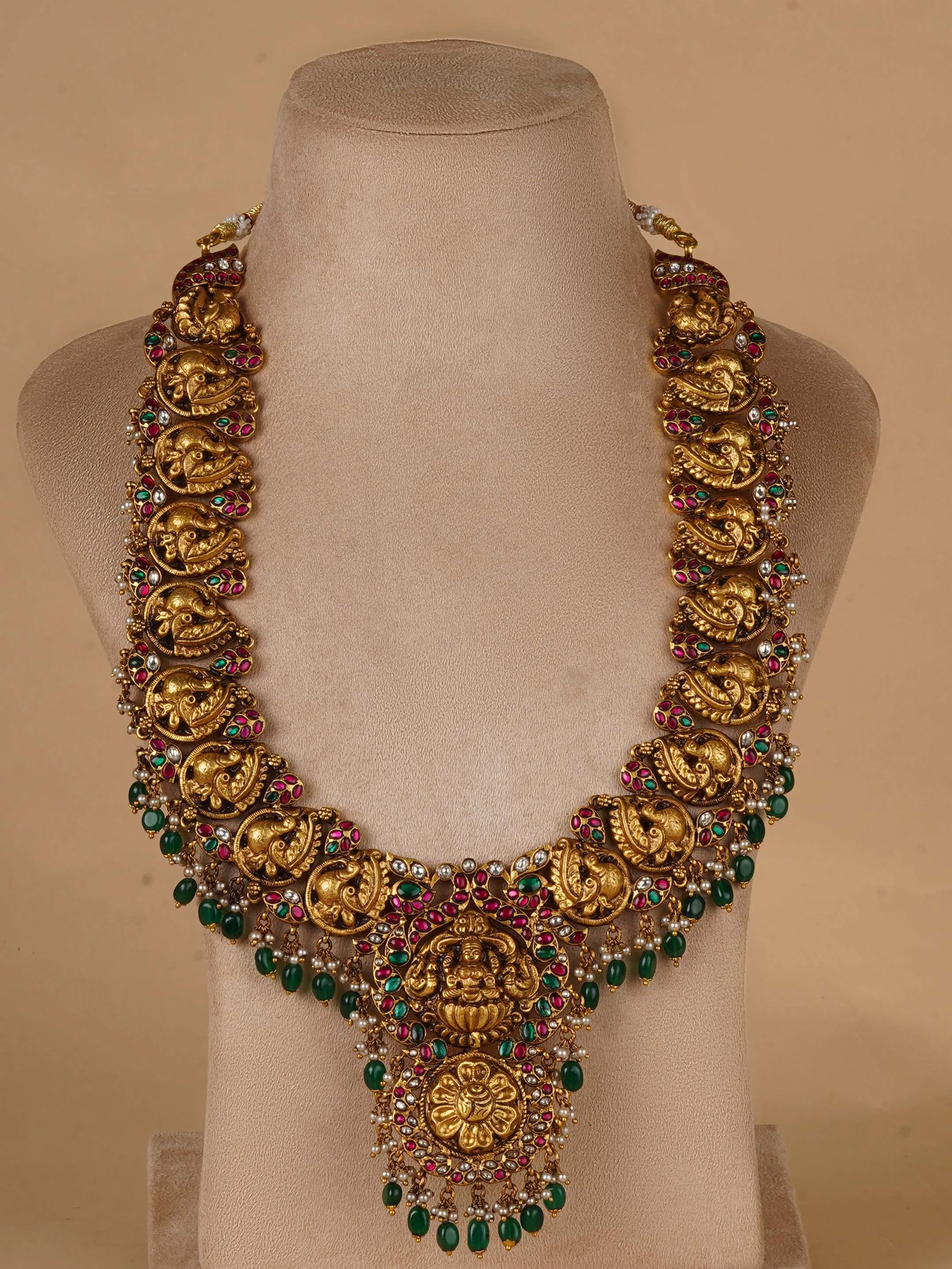 Multicolor Gold Plated Temple Necklace Set - TMPSET224M