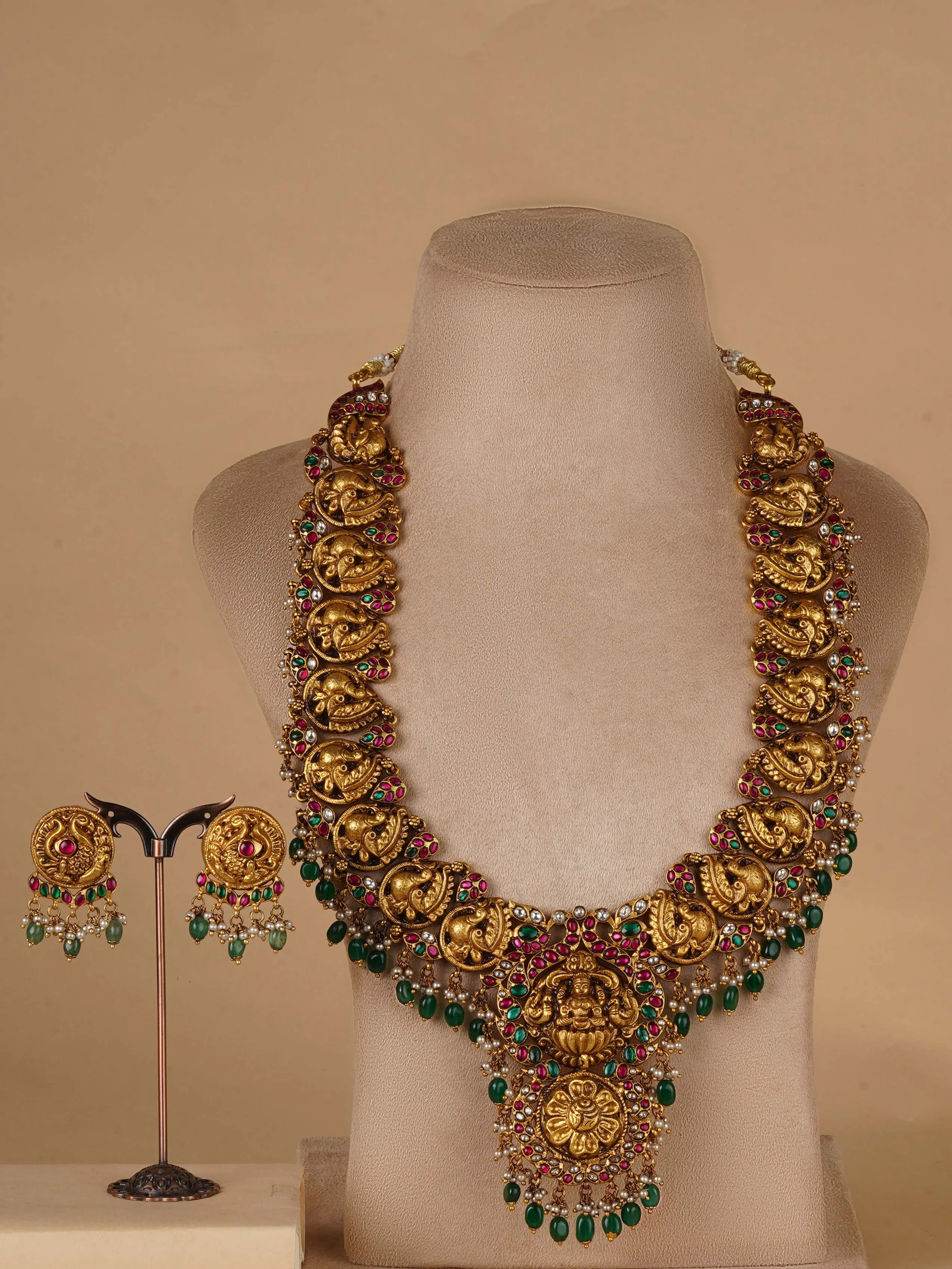 Multicolor Gold Plated Temple Necklace Set - TMPSET224M