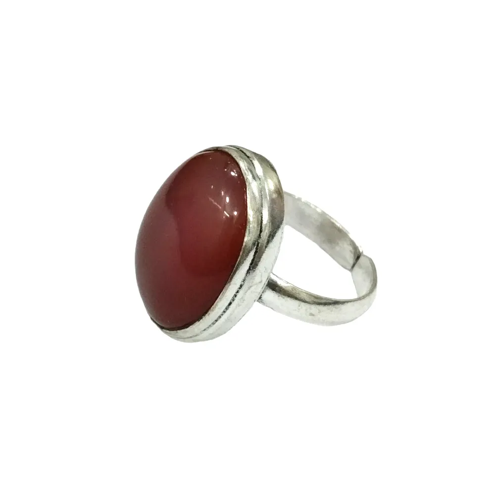 Natural Carnelian Gemstone Adjustable Ring in White Metal German Silver for Men & Women