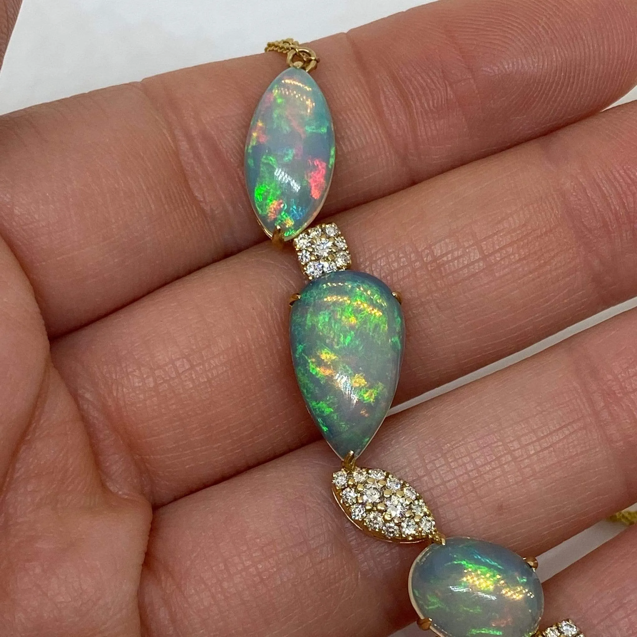 Natural Ethiopian Opal & Diamond Necklace 14K Yellow Gold 10.66 Carats