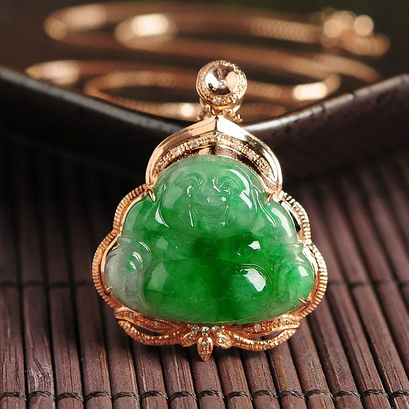 Natural Jade Pendant Jadeite Gold Buddha Pendant PT44