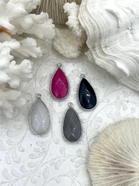 Natural Stone Teardrop Pendant with Wrapped Silver Bezel, Silver plated Brass Bezel, 4 Stone Colors to choose from, Stone Pendant, Fast Ship