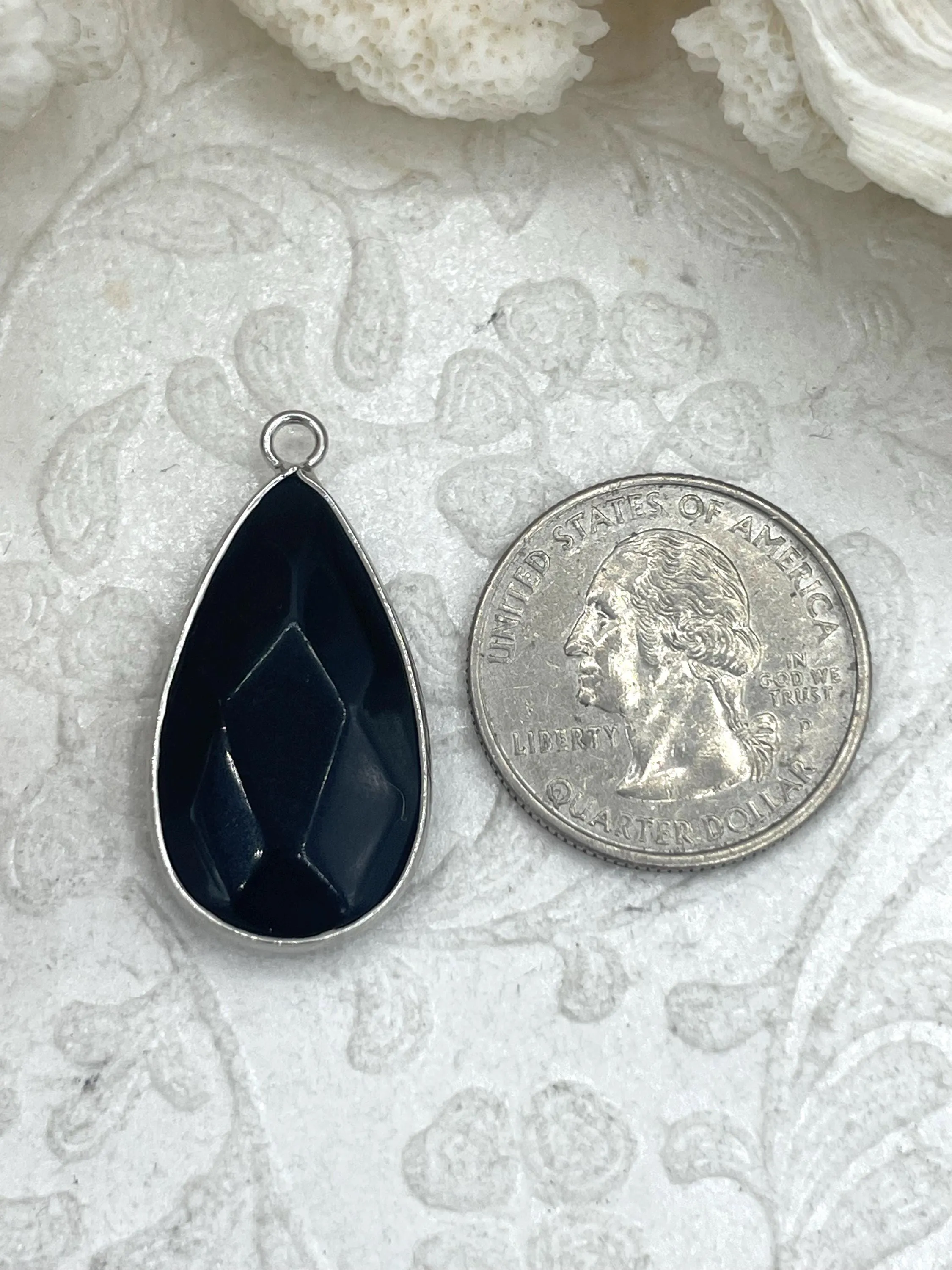 Natural Stone Teardrop Pendant with Wrapped Silver Bezel, Silver plated Brass Bezel, 4 Stone Colors to choose from, Stone Pendant, Fast Ship