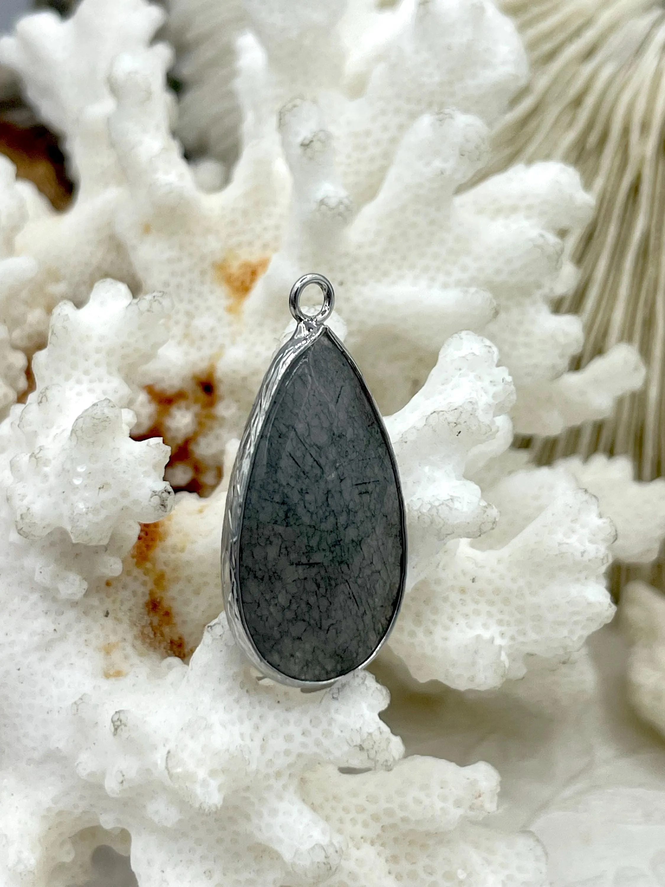 Natural Stone Teardrop Pendant with Wrapped Silver Bezel, Silver plated Brass Bezel, 4 Stone Colors to choose from, Stone Pendant, Fast Ship