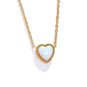 Necklace Charm Jewelry - Opal Stone - Small Chic Heart Pendant - TSJ36