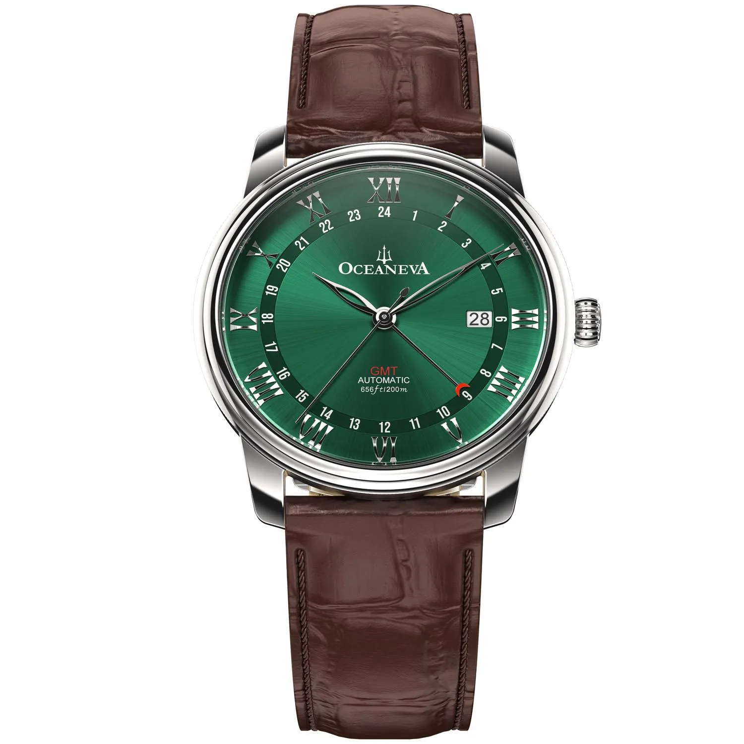 Oceaneva Men's OceanTrek GMT Automatic 200m Leather Watch Green