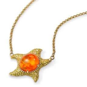 One of a Kind Mexican Fire Opal and Yellow Diamond Starfish Necklace