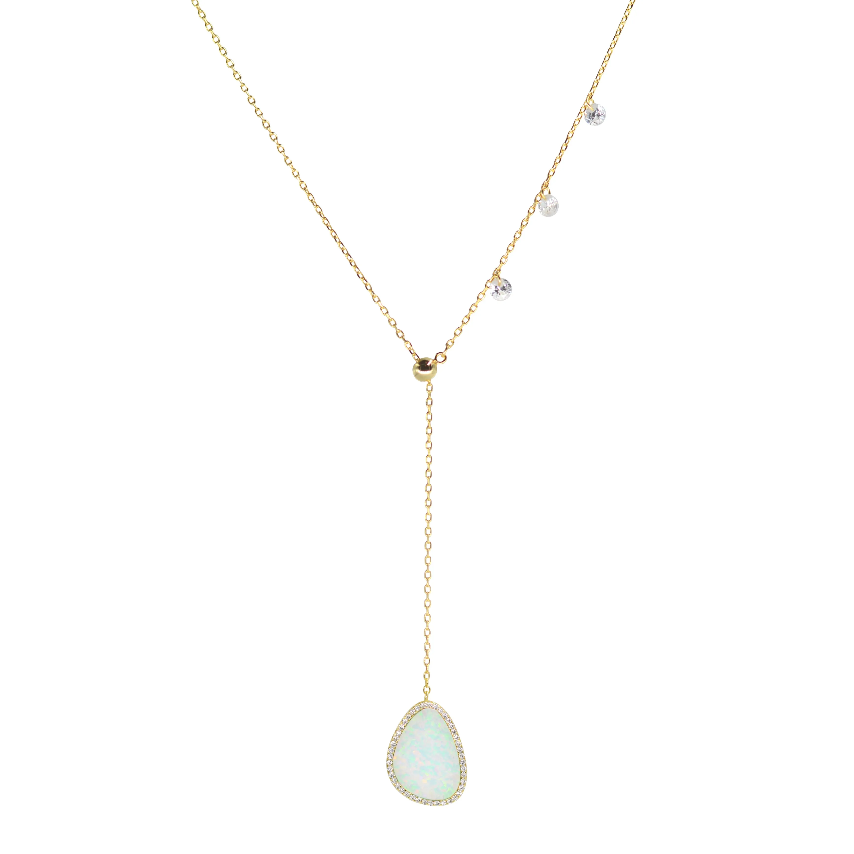 Opal Pebble Double Slider Lariat Necklace