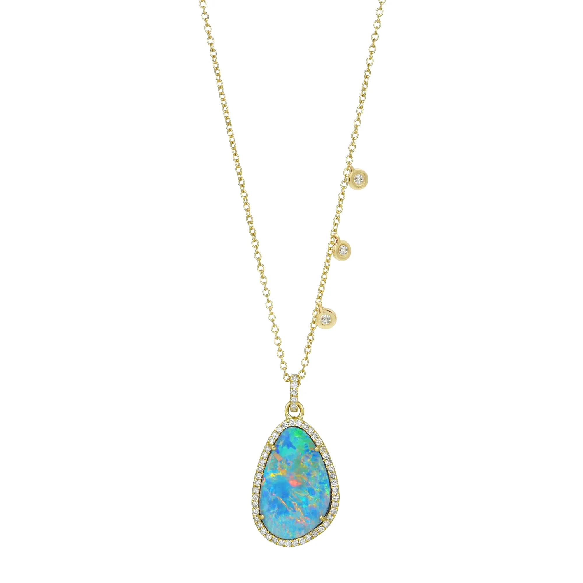 Opal Pendant Necklace With Accent Diamond Drops