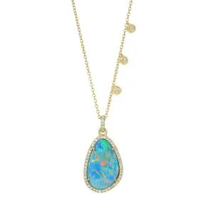 Opal Pendant Necklace With Accent Diamond Drops