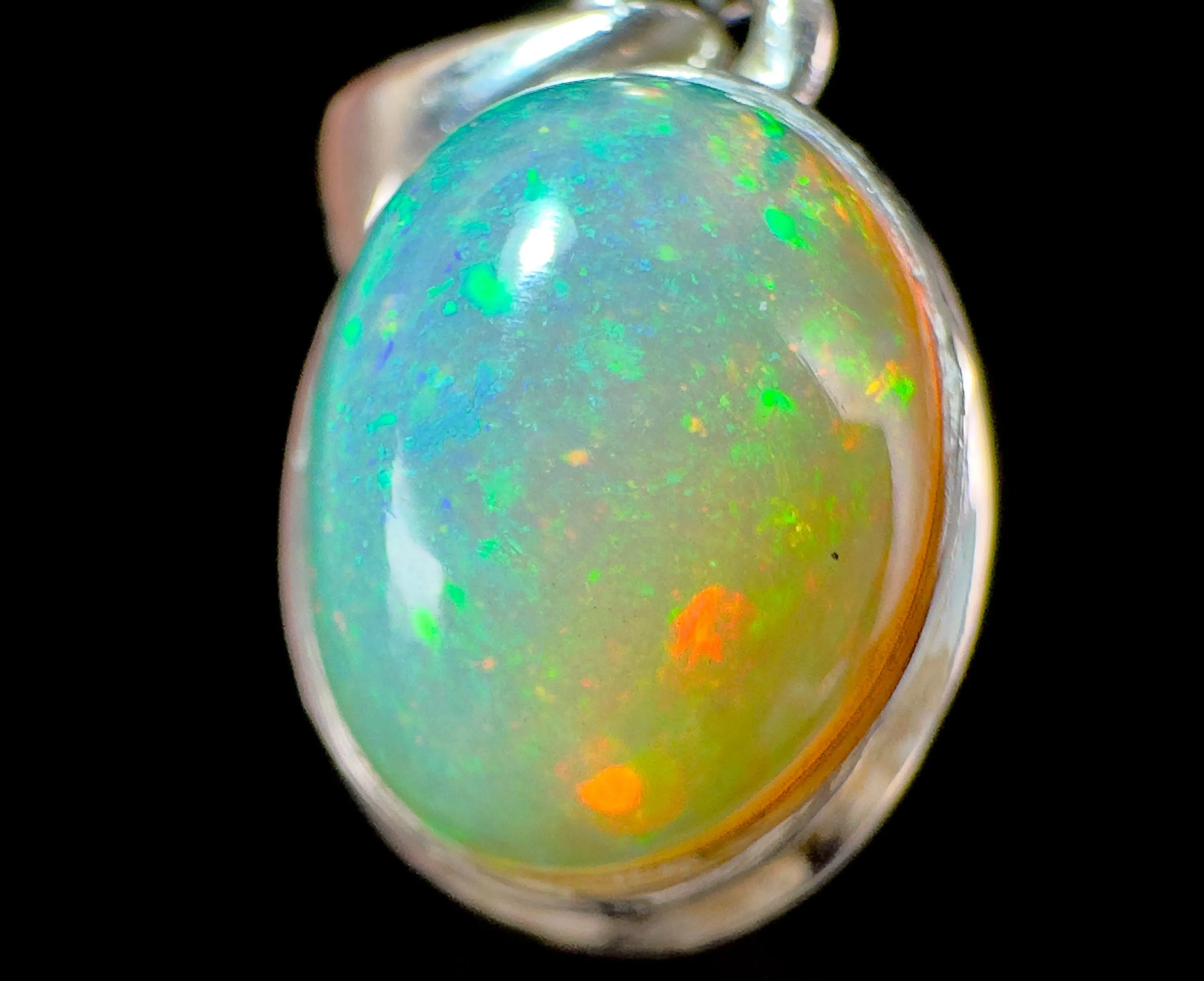 OPAL Pendant - Pinfire, Sterling Silver - Birthstone Jewelry, Opal Cabochon Necklace, Welo Opal, 54386