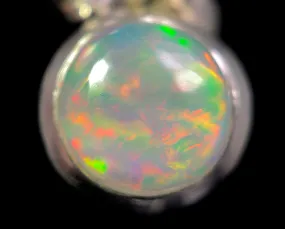 OPAL Pendant - Sterling Silver, 8mm Round Cabochon - Opal Necklace, Birthstone Necklace, Opal Jewelry, Welo Opal, 49112