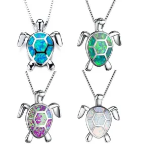 Opal Sea Turtle Pendant Necklace