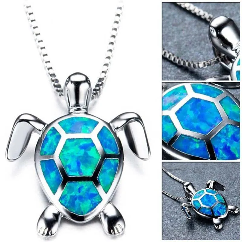 Opal Sea Turtle Pendant Necklace