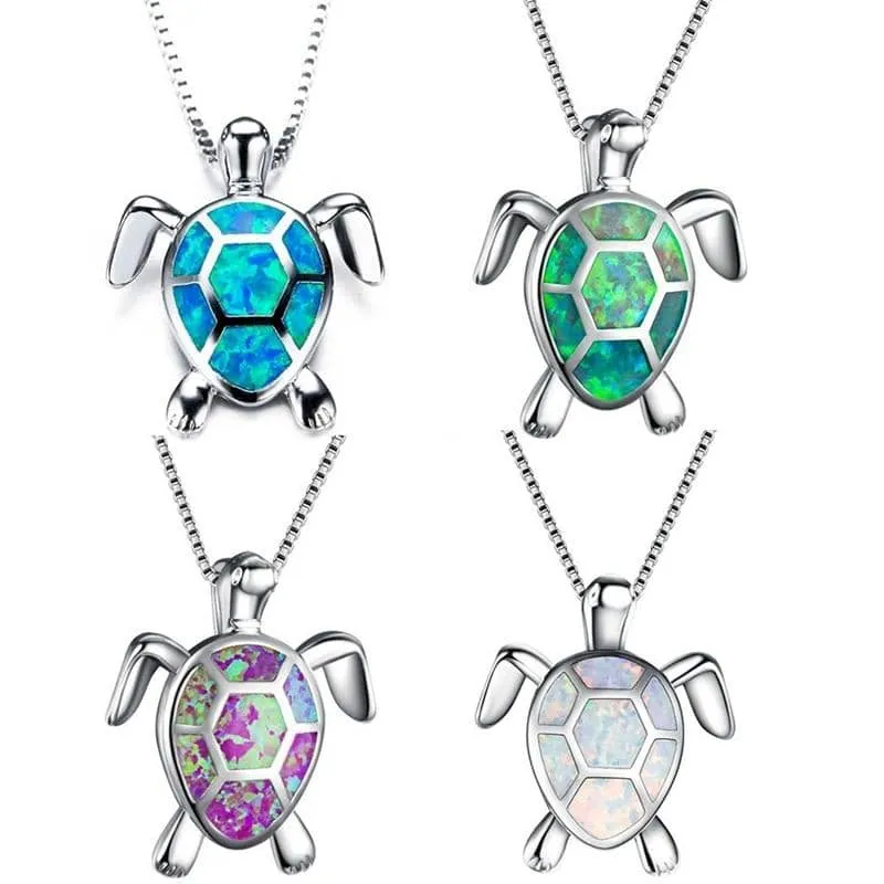 Opal Sea Turtle Pendant Necklace