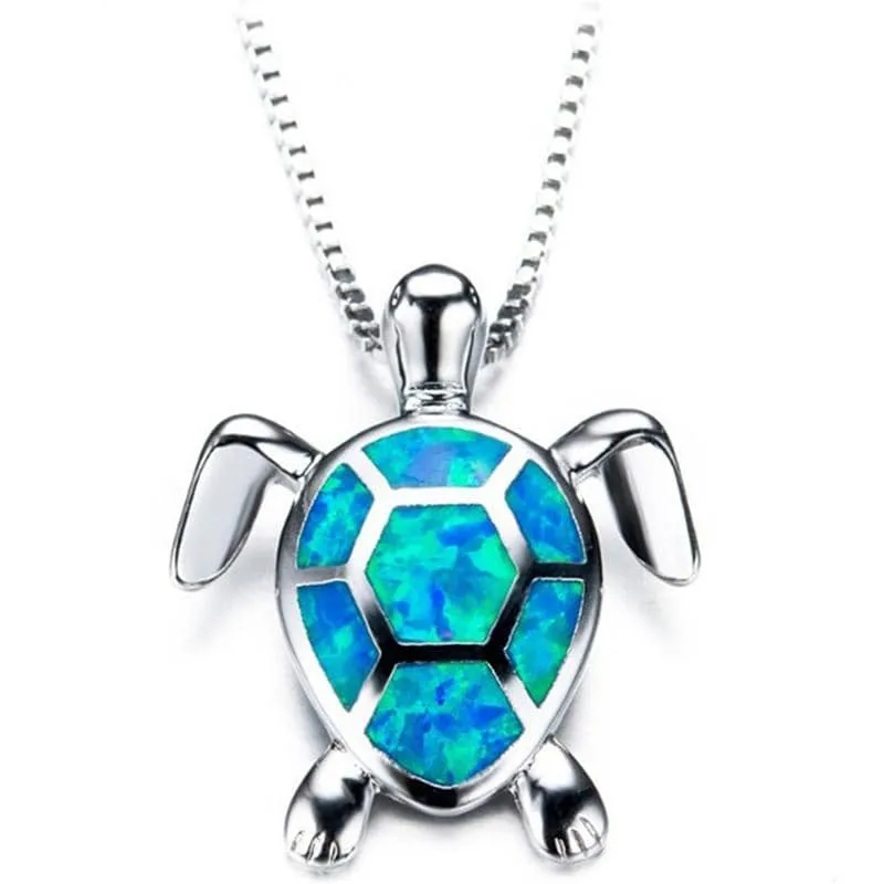 Opal Sea Turtle Pendant Necklace