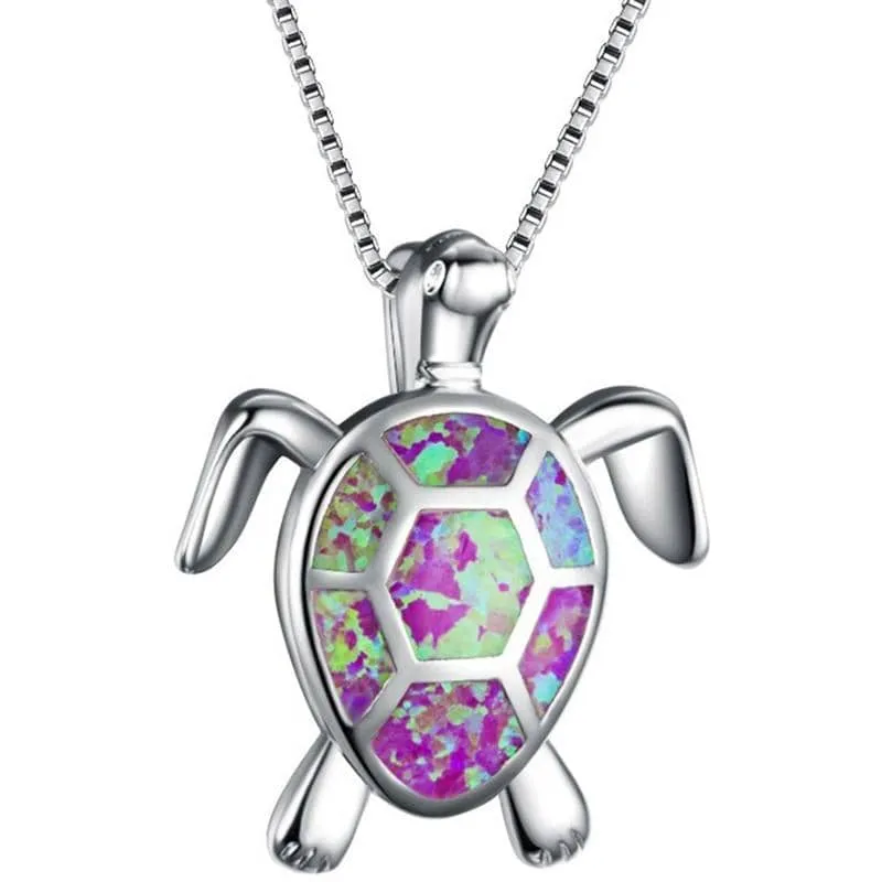 Opal Sea Turtle Pendant Necklace