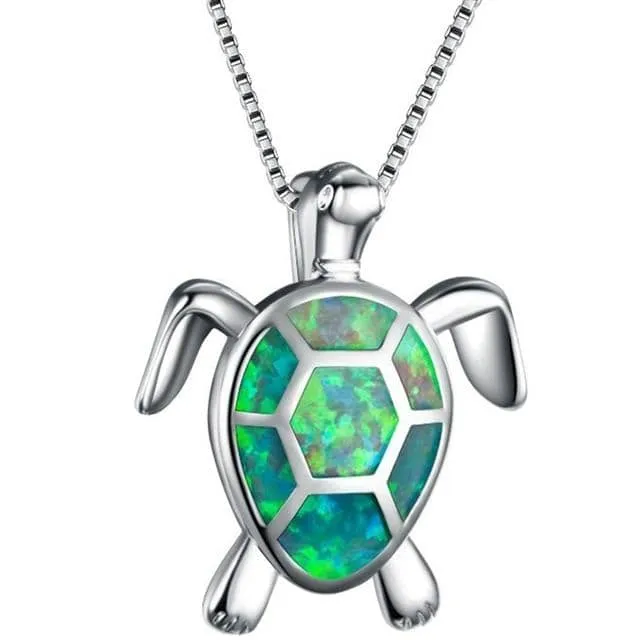 Opal Sea Turtle Pendant Necklace