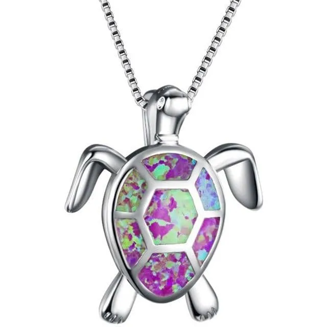 Opal Sea Turtle Pendant Necklace