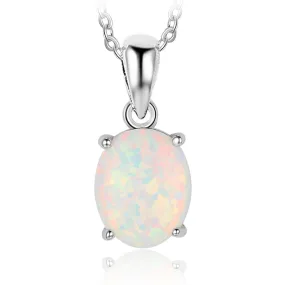 Oval Opal Pendant Sterling Silver Necklace