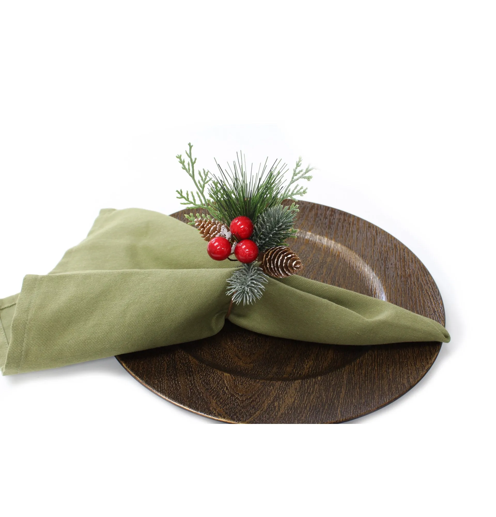 Pack of 6-Gift box packed Special Edition napkin ring live-like pine needle pine cone berries