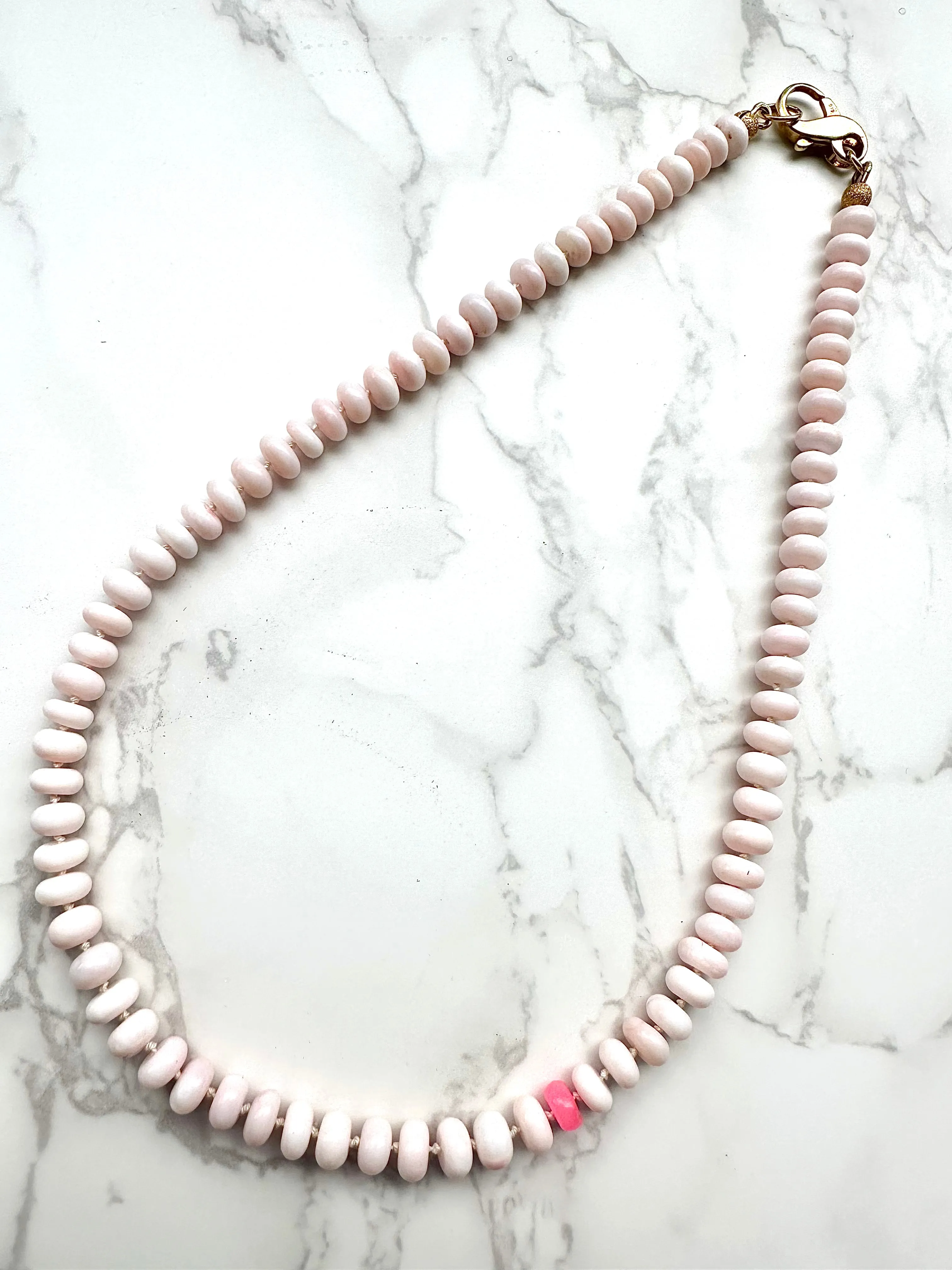 Pale Pink Smooth Peruvian Opal Necklace