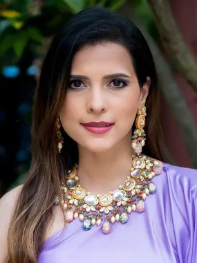 Paloma Rao In Kundan With Meena Design Necklace Set