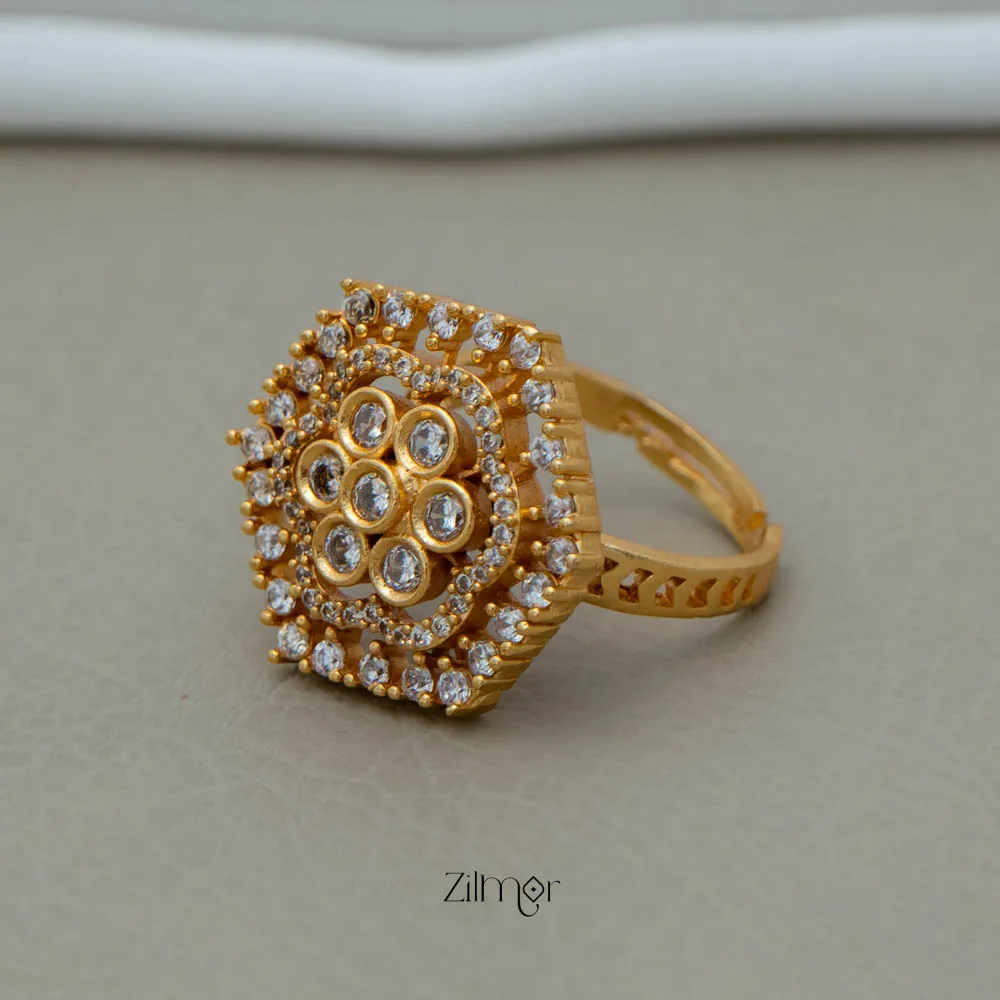 PE101837 - Gold Plated Kundan Stone Size Adjustable Ring