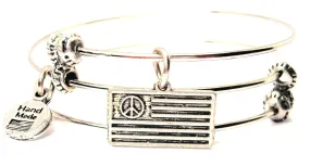 Peace Sign American Flag Triple Style Expandable Bangle Bracelet