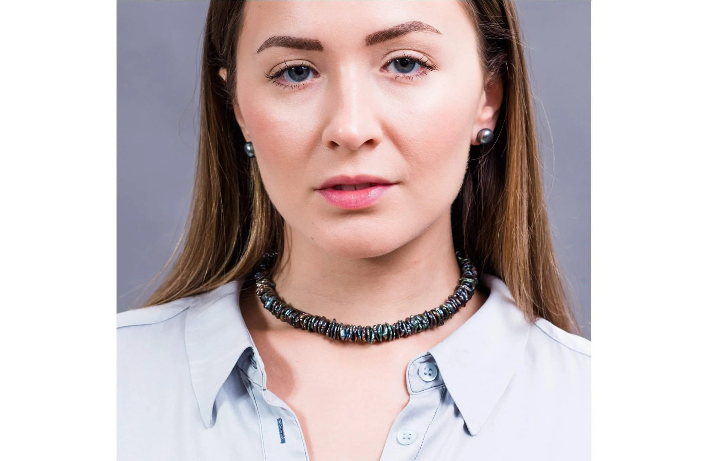 Peacock Blue Freshwater Keshi Pearl Choker